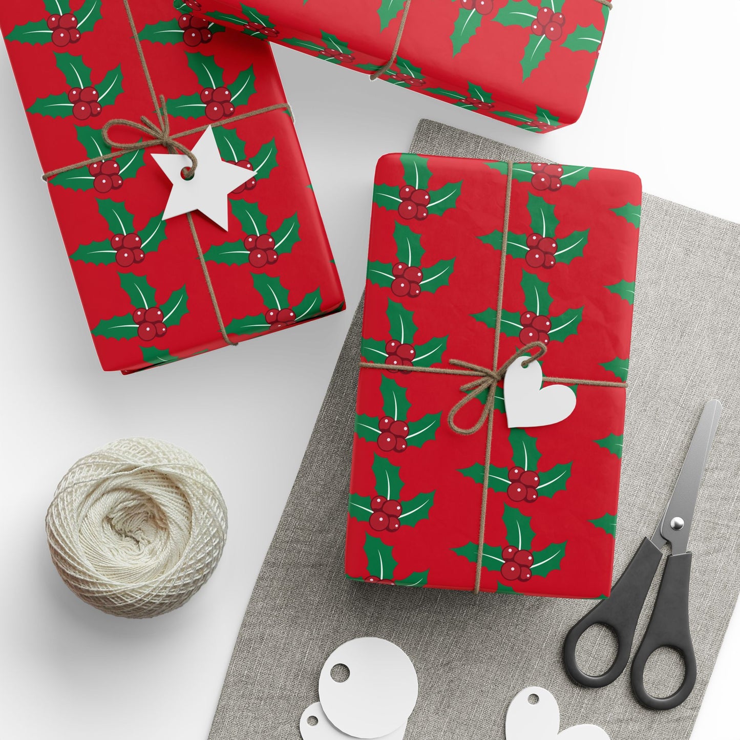 Festive Wrapping Paper Roll | Holiday Gift Wrap | Christmas Gift Wrap | Red Holly Design | Eco-Friendly Gift Wrap