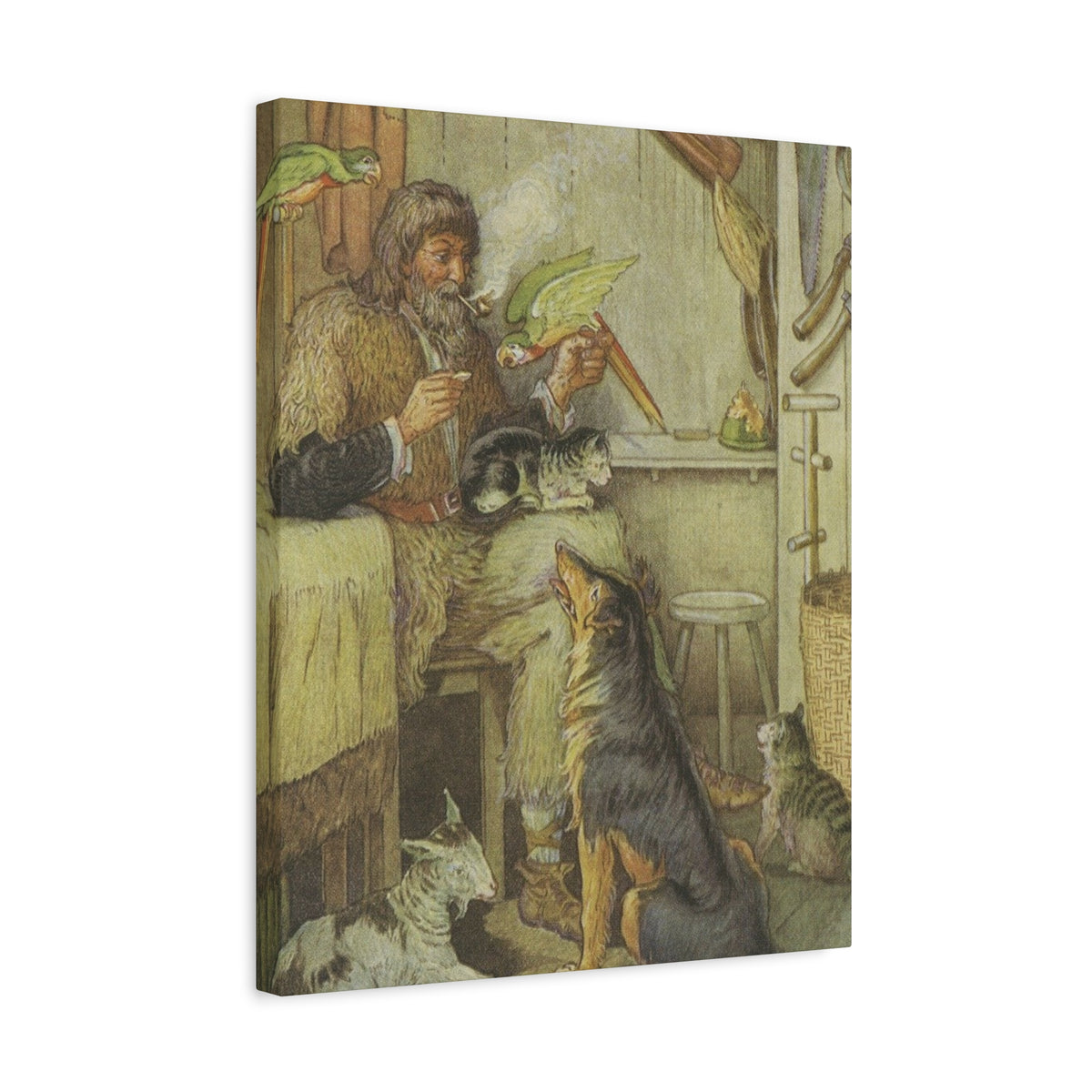 Vintage Cottage Animal Illustration Matte Canvas Print