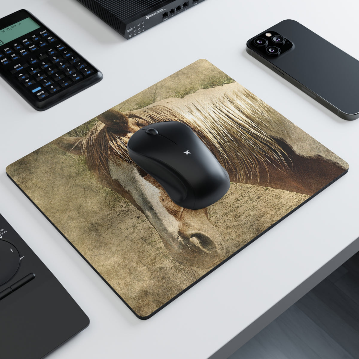 Vintage Horse Rectangular Mouse Pad — Rustic Western Horse Desk Mat