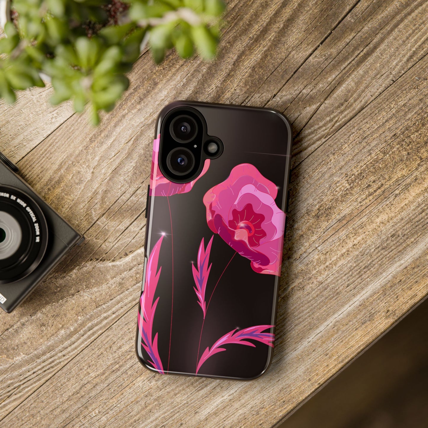 Floral iPhone Case | Tough Cases with Pink Poppy Design, Elegant Flower Phone Cover, Gift for Her, Spring Accessories, Chic Tech