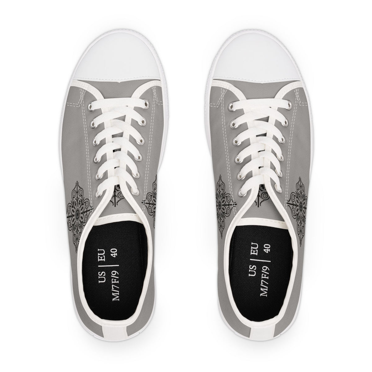 Women's Low Top Sneakers — Gray Tile Mandala Casual Canvas Shoes