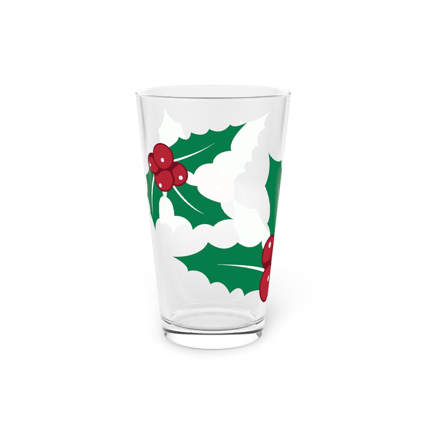 Holiday Holly Pint Glass - 16oz | Festive Drinkware for Christmas | Holiday Parties, Gift Ideas, Home Decor, Barware