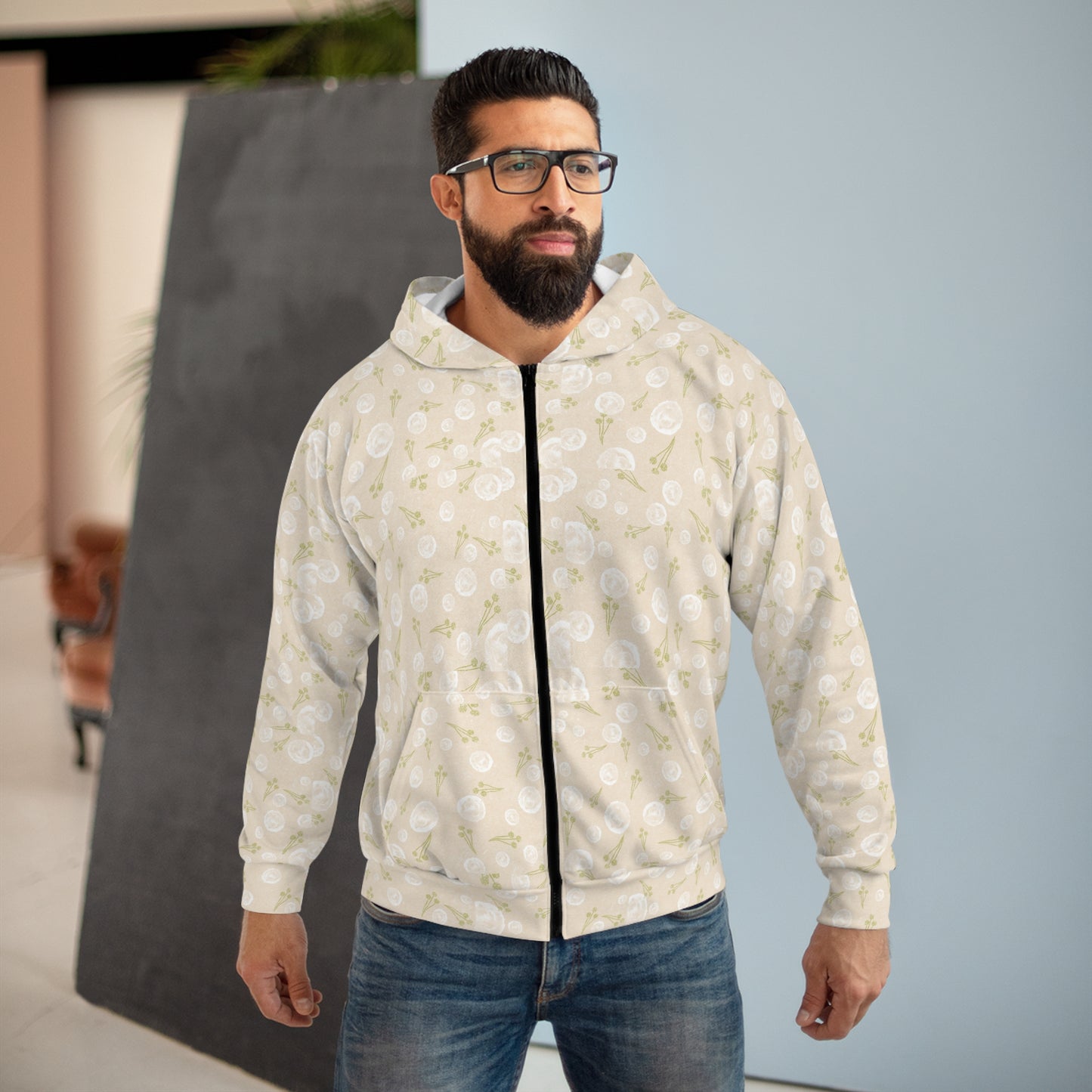 Floral Patterned Unisex Zip Hoodie - Cozy Layer for Everyday Style, Gift for Friends, Spring Fashion, Casual Wear, Versatile Outerwear