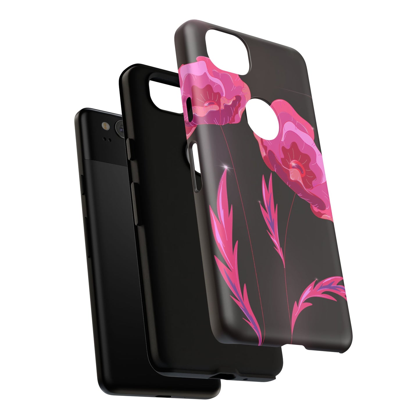 Floral iPhone Case | Tough Cases with Pink Poppy Design, Elegant Flower Phone Cover, Gift for Her, Spring Accessories, Chic Tech