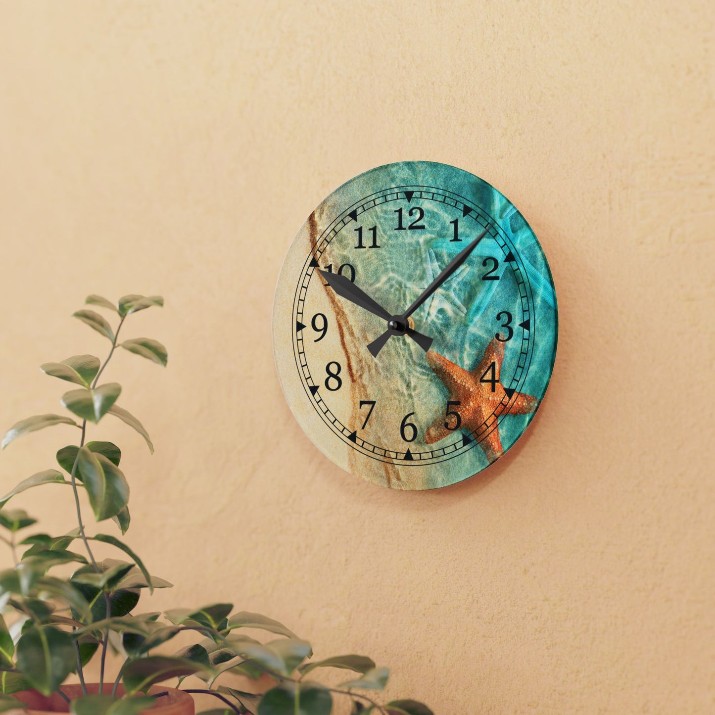 Beach Themed Acrylic Wall Clock, Coastal Decor, Ocean Vibes, Home Decor
