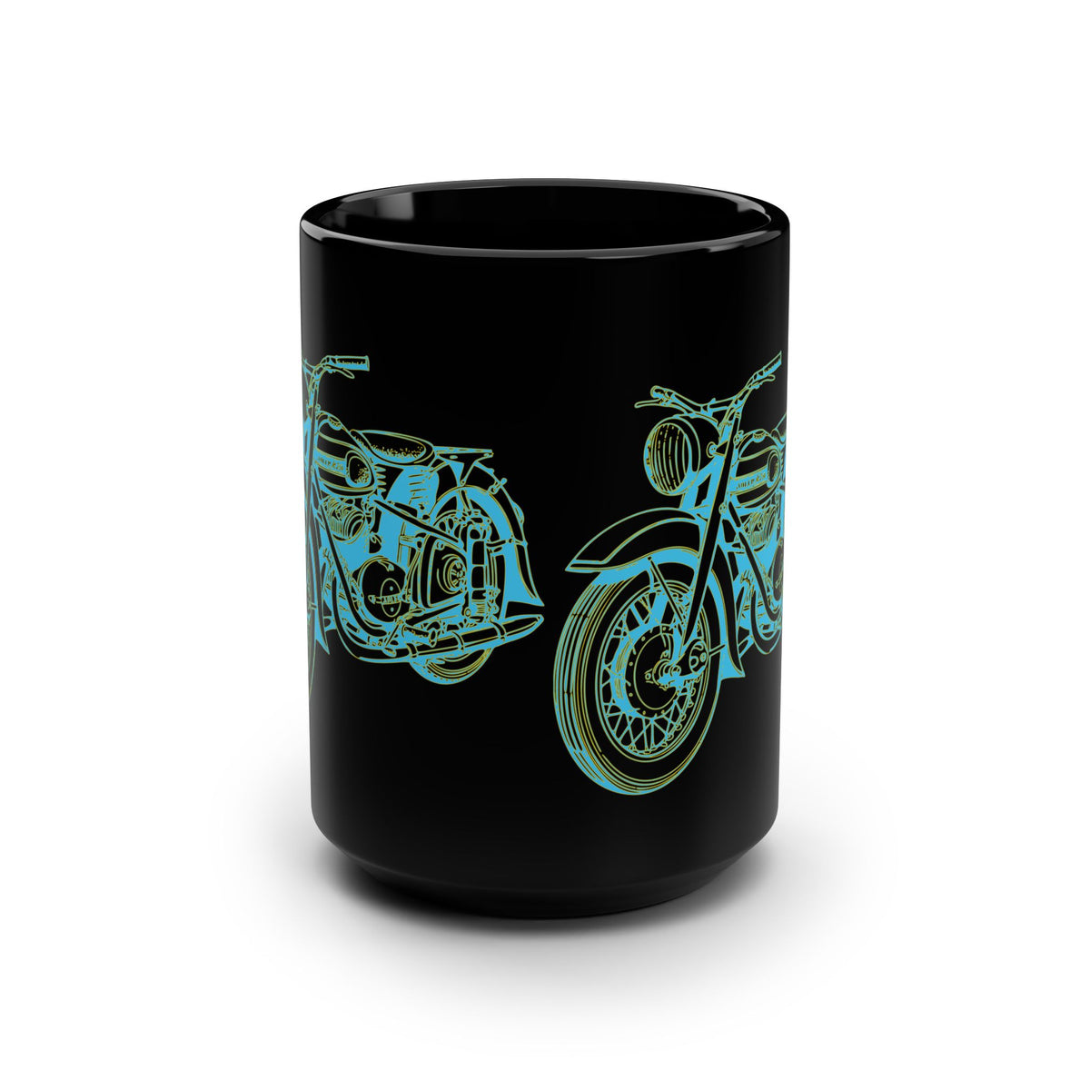 Motorcycle Sketch Black 15oz Mug — Vintage Bike Coffee Cup