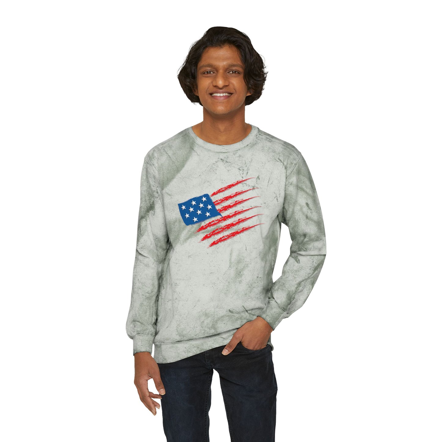Patriotic Color Blast Crewneck Sweatshirt - Unisex, USA Flag, Casual Wear, Gift for Veterans, Independence Day Apparel