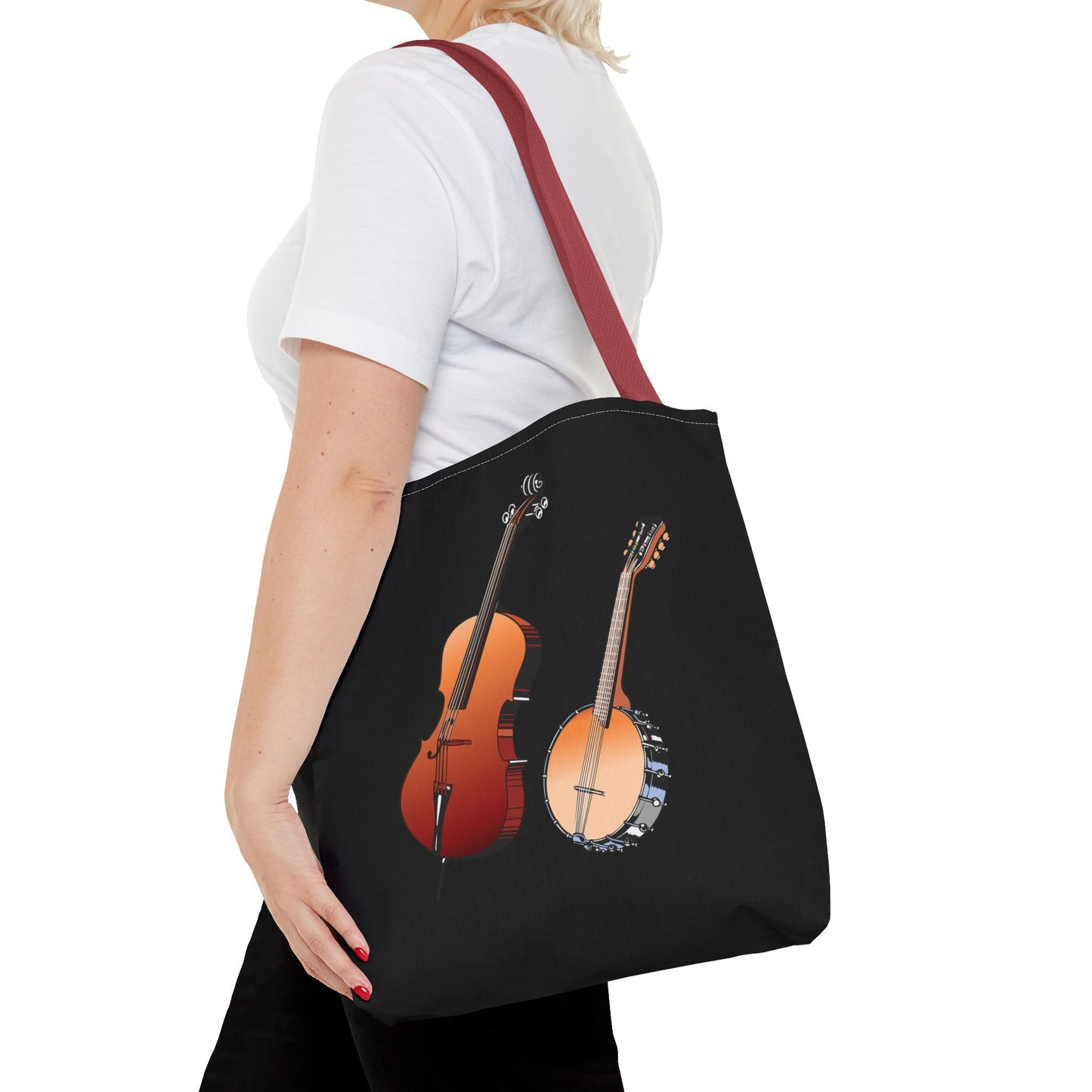 Musical Instruments Tote Bag, Music Lover Gift, Banjo and Cello Design, Stylish Grocery Tote, Concert Bag, Eco-Friendly Carryall
