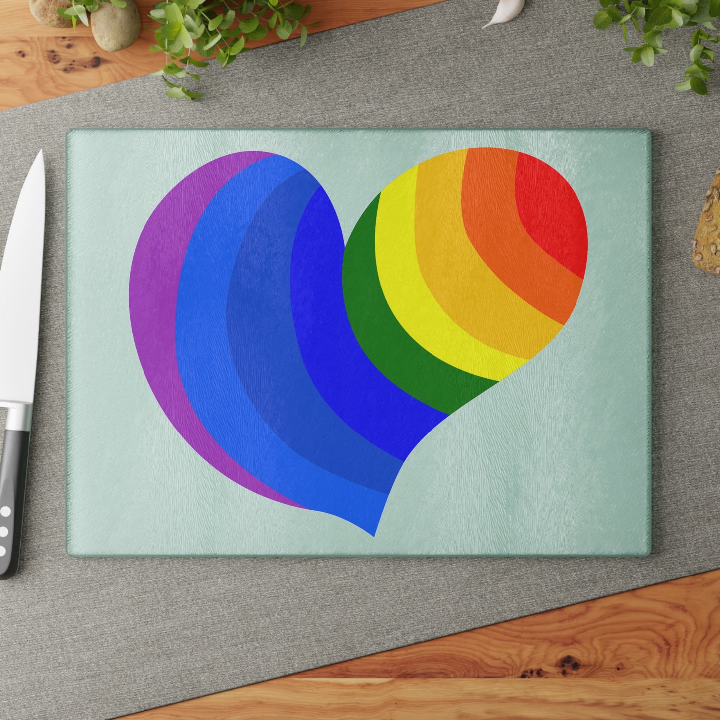 Colorful Heart Glass Cutting Board | LGBTQ+ Decor, Kitchen Gift, Rainbow Home Accent, Wedding Shower Gift, Charcuterie Board