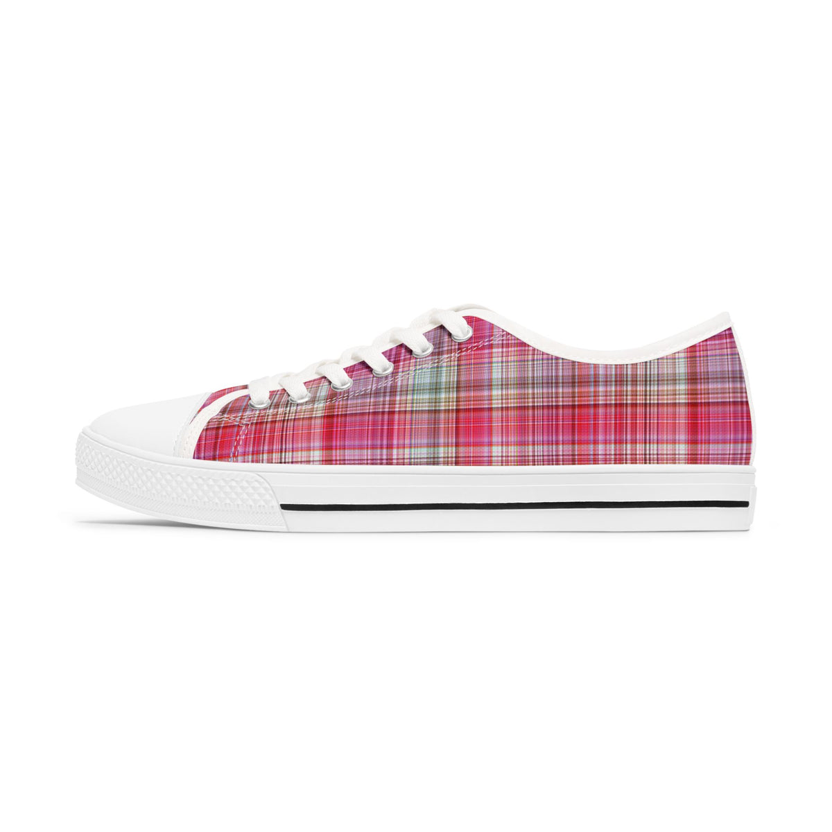 Pink Plaid Low Top Sneakers — Women's Casual Canvas Shoes