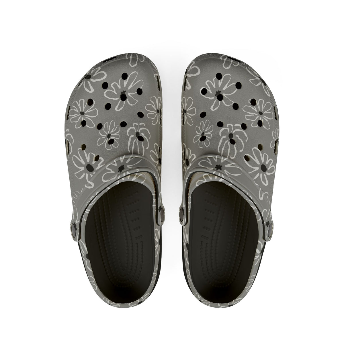 Gray Floral EVA Foam Clogs — Lightweight Garden & Casual Slip-On Shoes