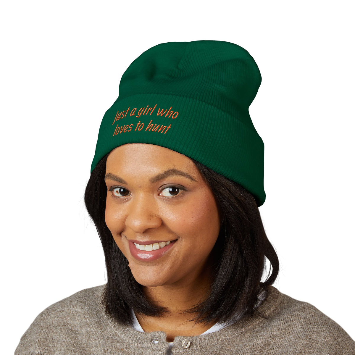 Hunting Enthusiast Beanie - "Just a Girl Who Loves to Hunt" Embroidered Cuffed Beanie