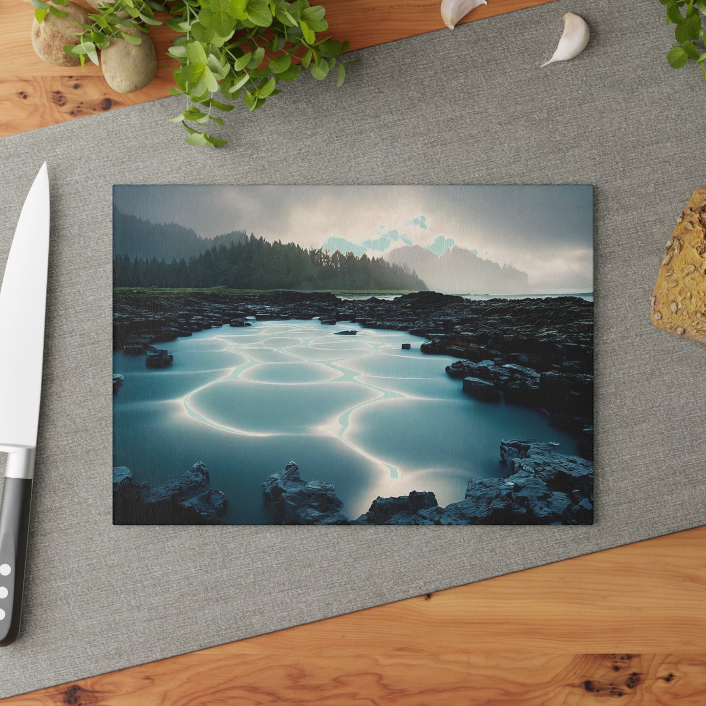 Serene Landscape Glass Cutting Board, Elegant Kitchen Decor, Artisan Gift for Cooks, Chef Gift, Housewarming Present, Nature Lover's Kitchen