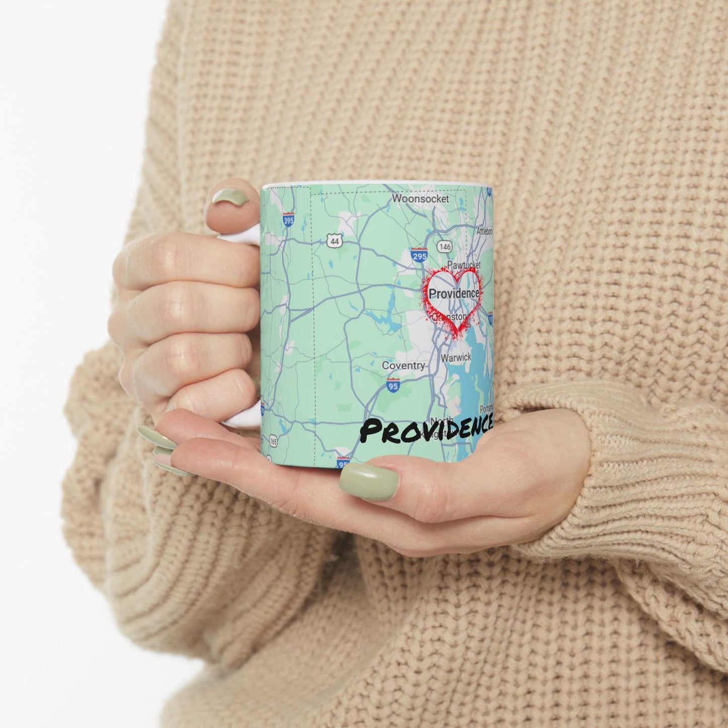 Custom Providence, RI Map Mug, Unique Ceramic Coffee Cup, Personalized Gift for Travelers, Rhode Island Souvenir, Heart Map Design