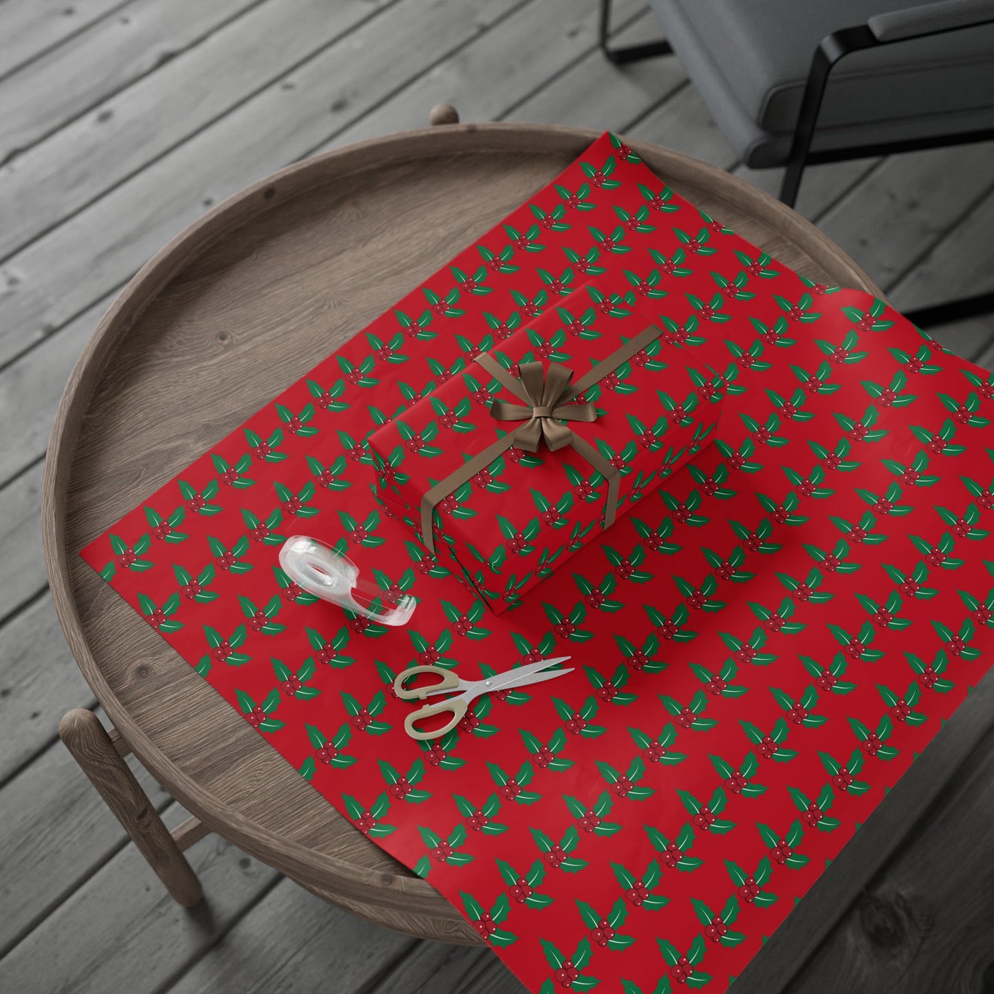 Festive Wrapping Paper Roll | Holiday Gift Wrap | Christmas Gift Wrap | Red Holly Design | Eco-Friendly Gift Wrap