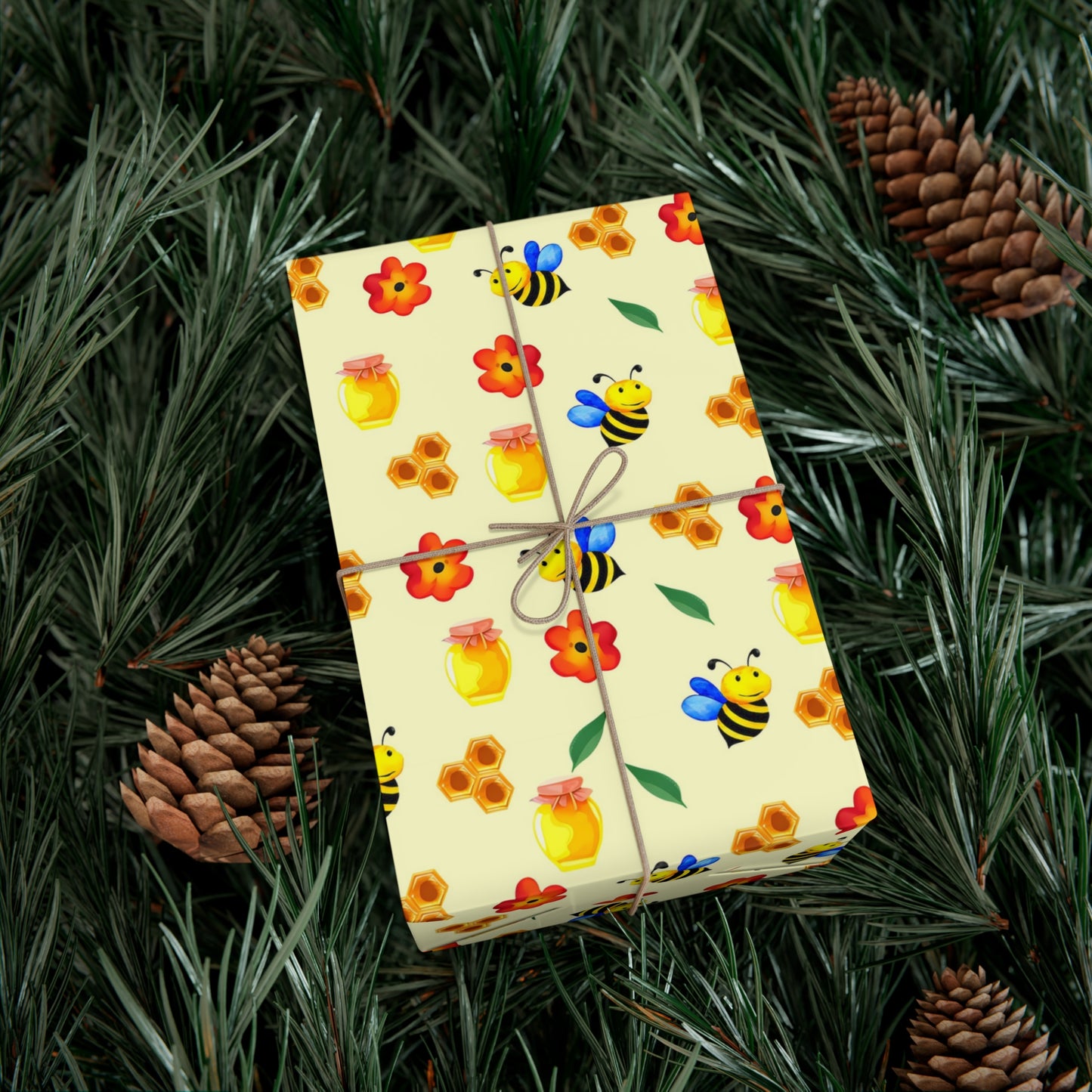 Cheerful Gift Wrap Paper, Floral and Bee Pattern, Eco-Friendly Wrap for Birthdays
