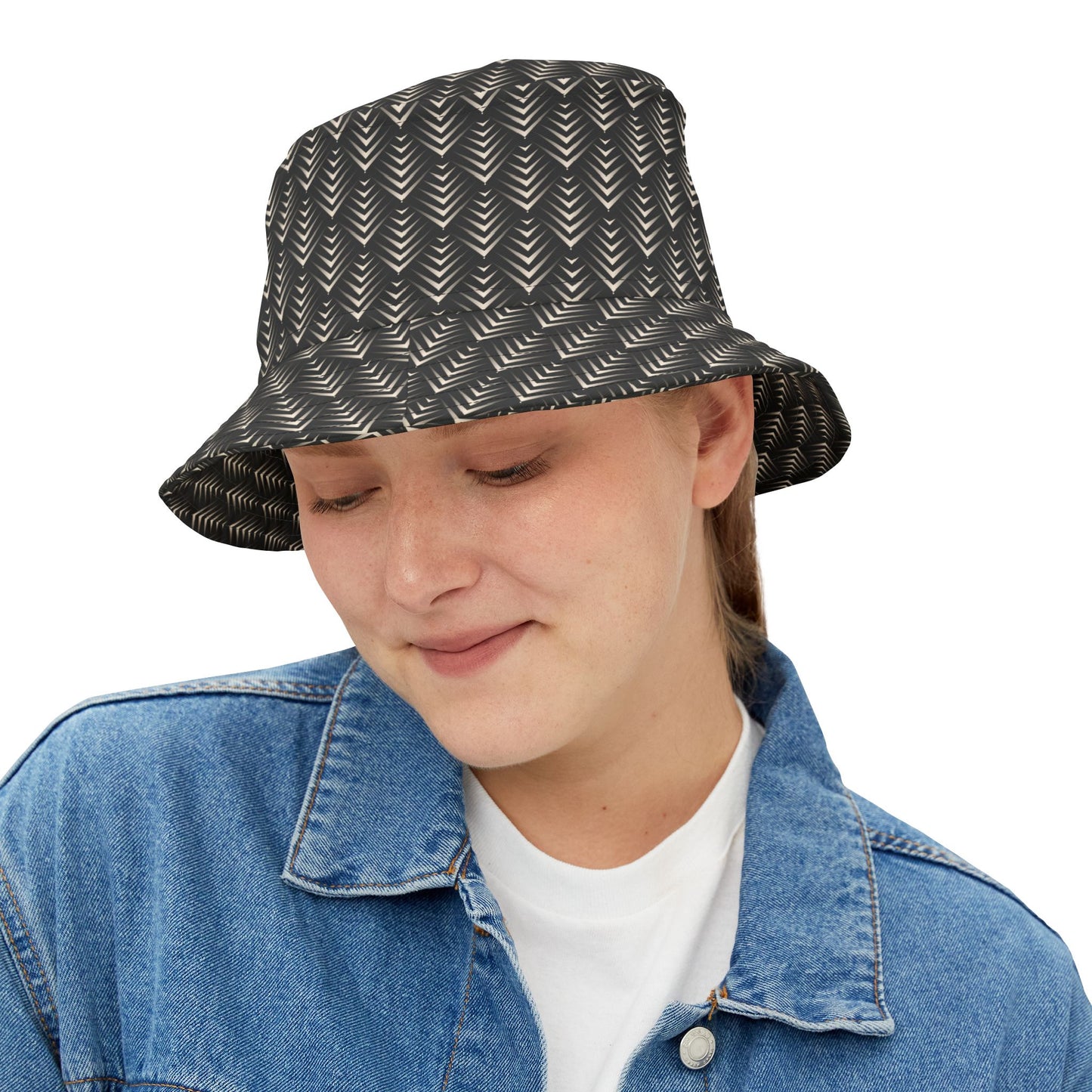 Chic Geometric Bucket Hat, Fashion Accessory, Summer Headwear, Unisex Style, Festival Gear, Gift Idea