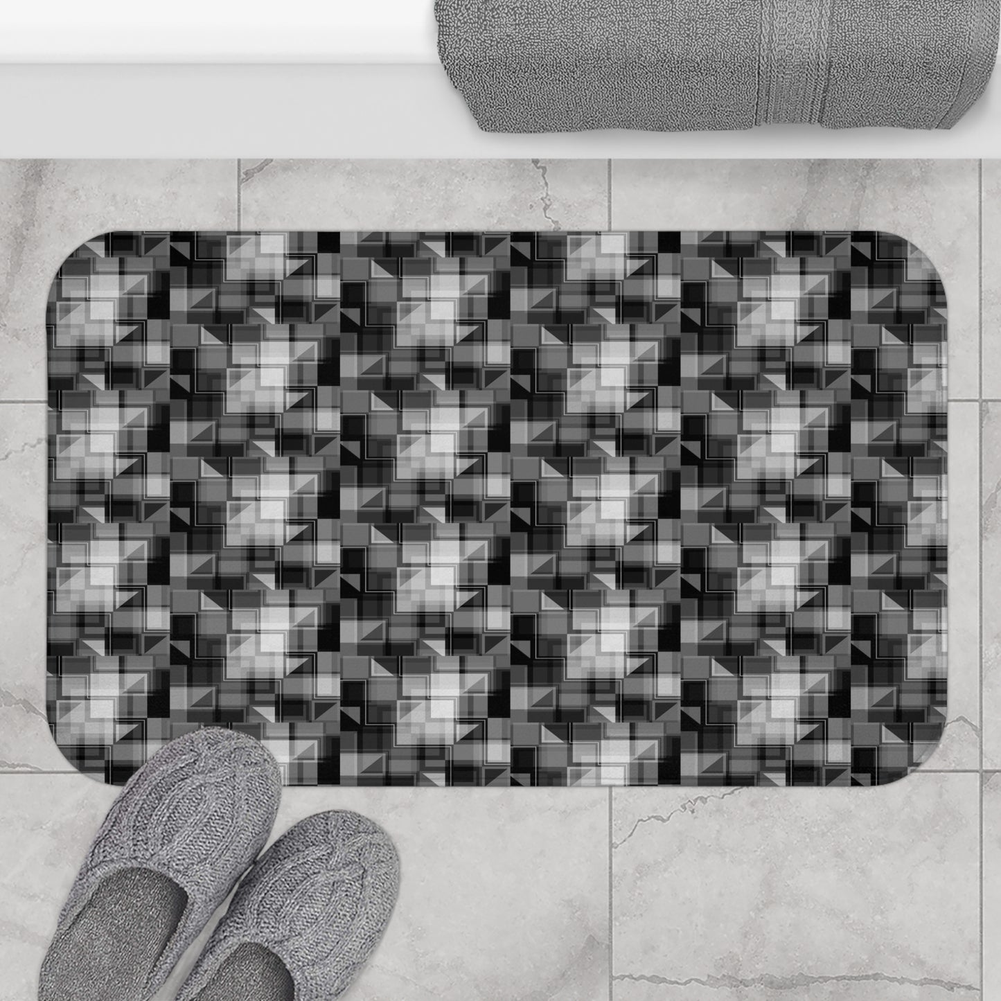 Modern Geometric Bath Mat, Stylish Bathroom Decor, Home Essentials, Unique Gift Idea, Minimalist Design, Black and White