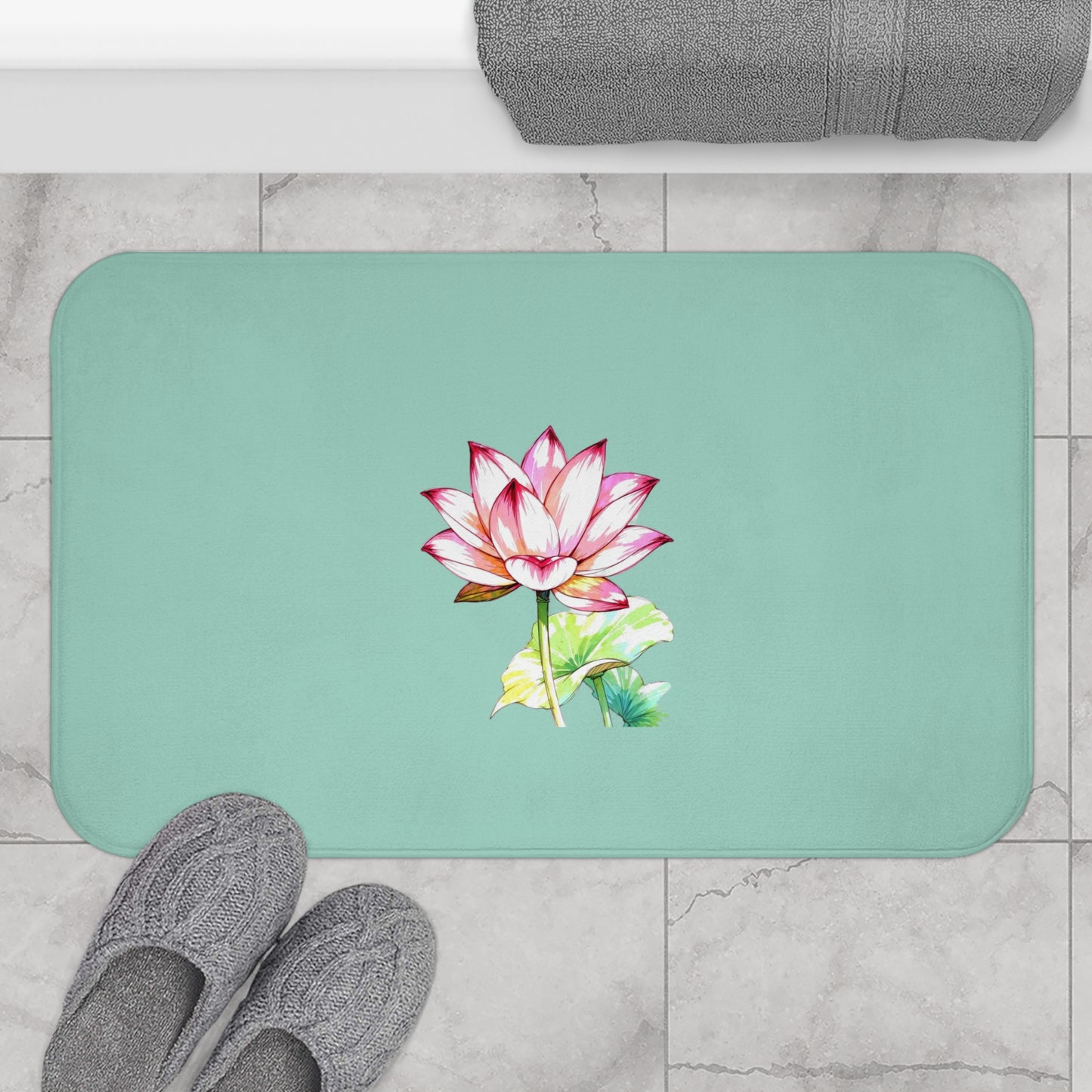 Lotus Flower Bath Mat, Spa Decor, Bathroom Accessory, Floral Bath Rug, Zen Home Gift, Relaxation Themed