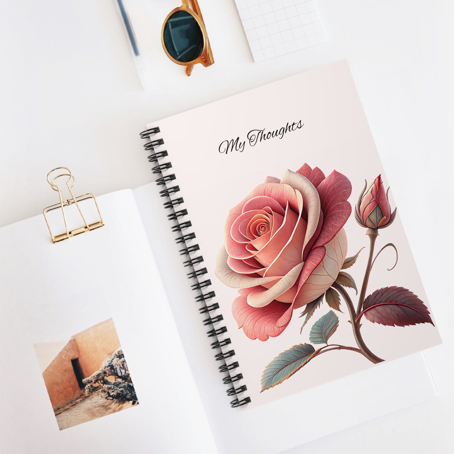 Elegant Floral Spiral Notebook - My Thoughts, Journal, Stationery, Gift for Writers, Note-taking, Planner