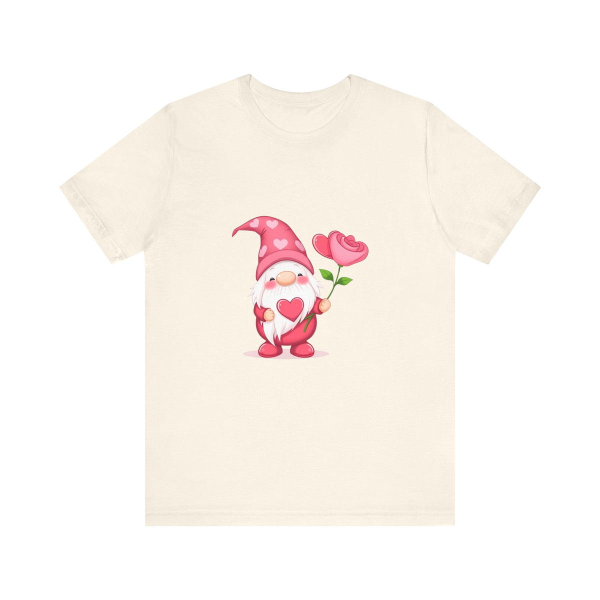 Valentine Gnome T‑Shirt — Cute Pink Gnome Holding Rose Tee