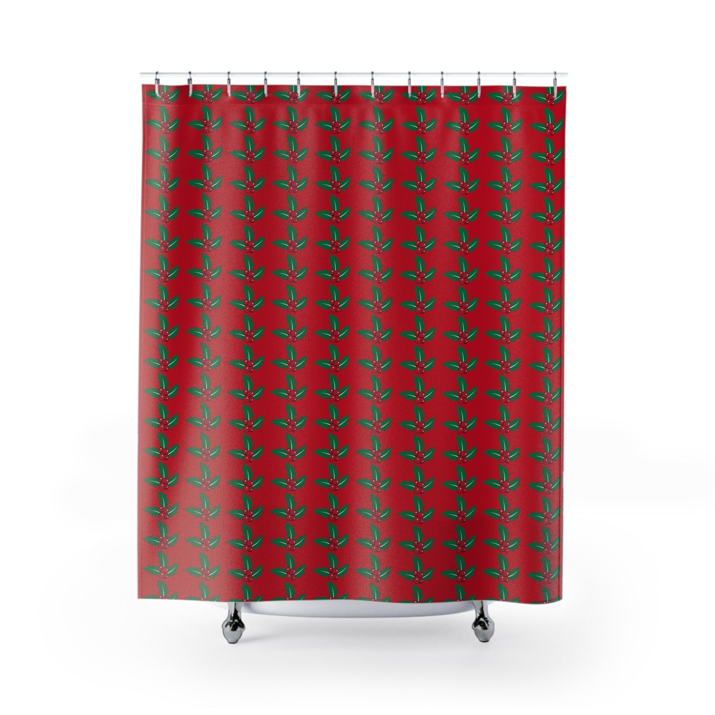 Festive Holly Shower Curtain - Holiday Bathroom Decor, Christmas Decor, Red Green Holiday Vibes, Botanical Design, Seasonal Gift