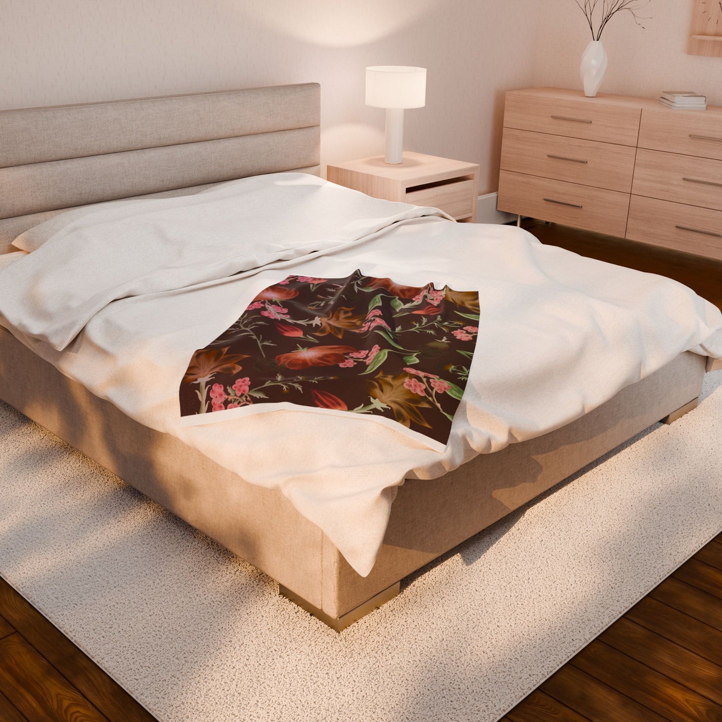 Floral Skull Velveteen Blanket, Cozy Throw, Living Room Decor, Gift for Her, Soft Bedding, Boho Home Accent