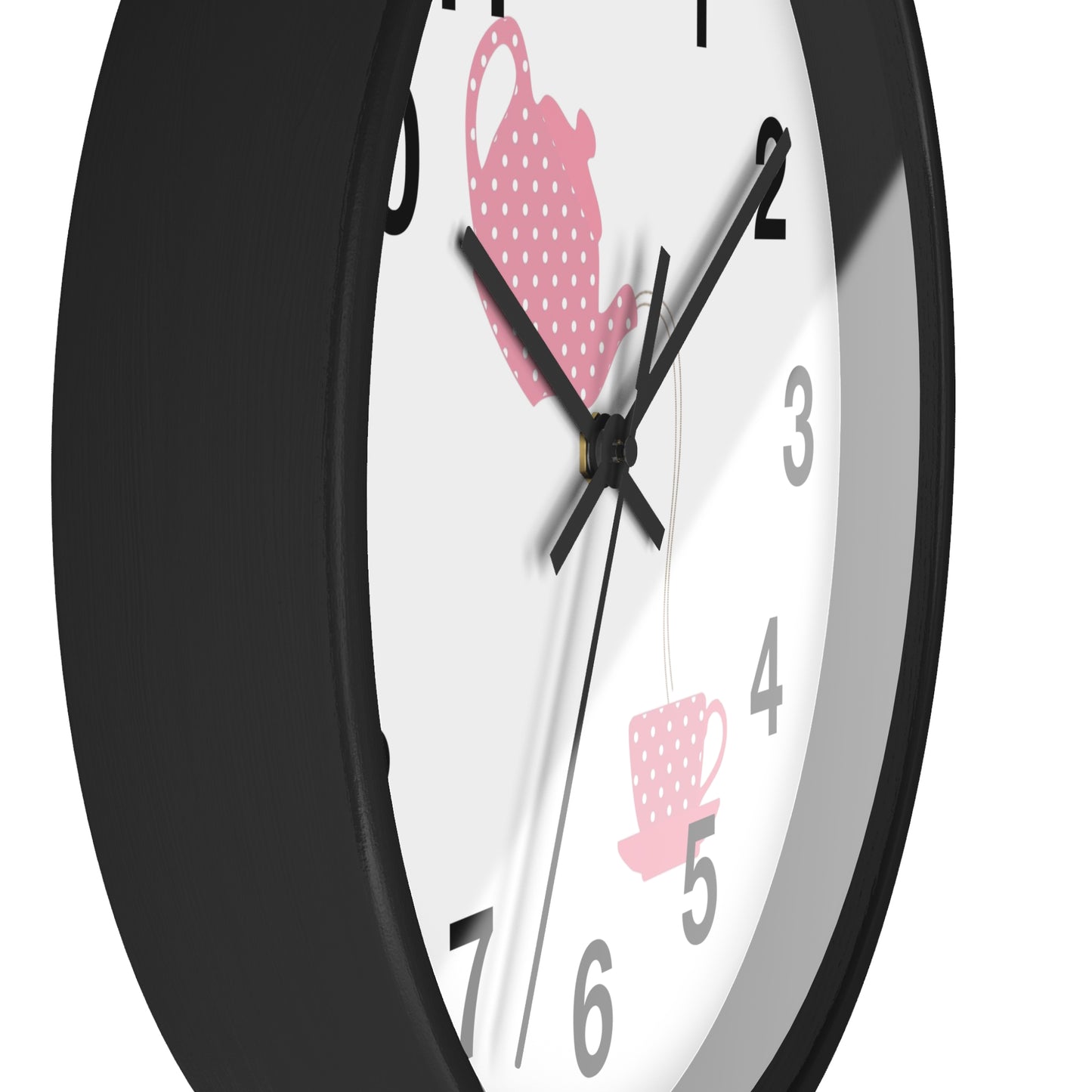 Charming Teapot Wall Clock, Home Decor, Kitchen Gift, Cute Coffee Time, Tea Lover's Gift, Pink Polka Dot Design