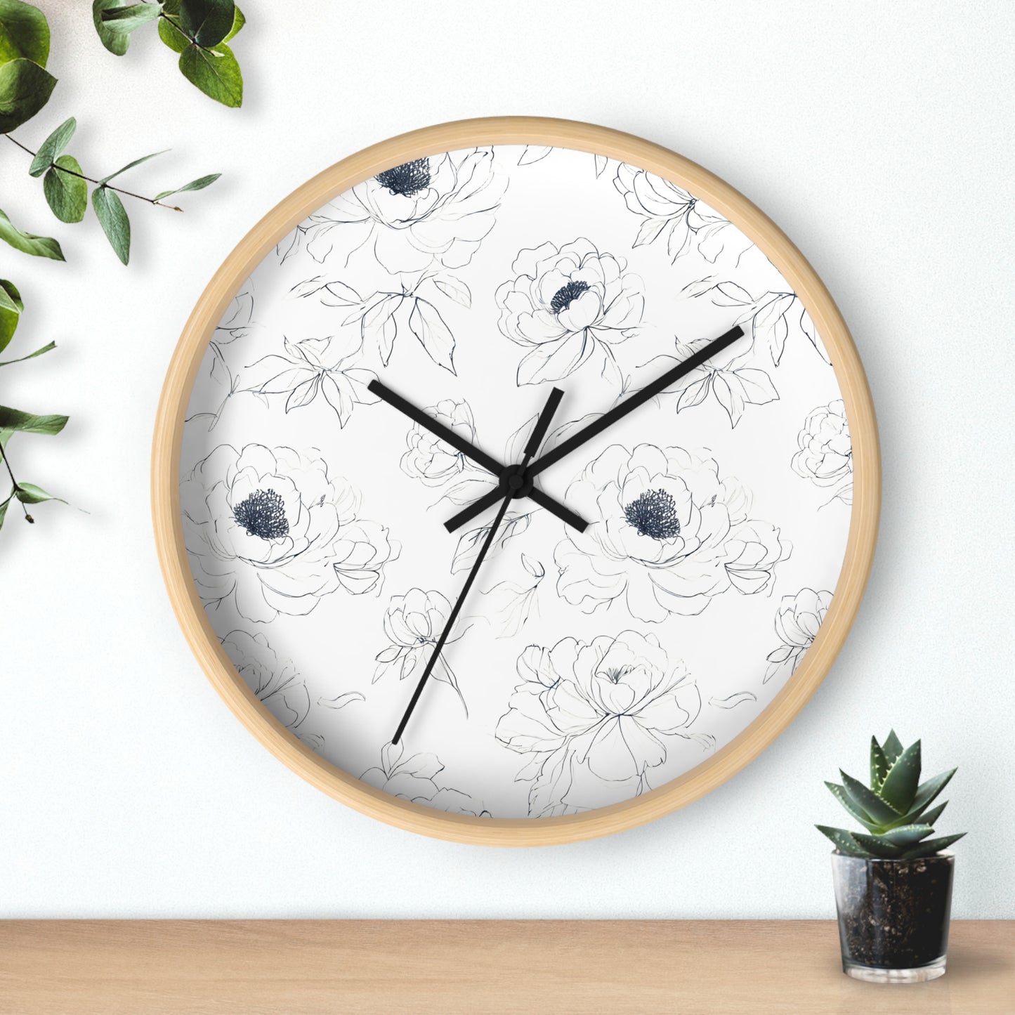 Elegant Floral Wall Clock, Modern Home Decor, Gift for Her, Kitchen Wall Art
