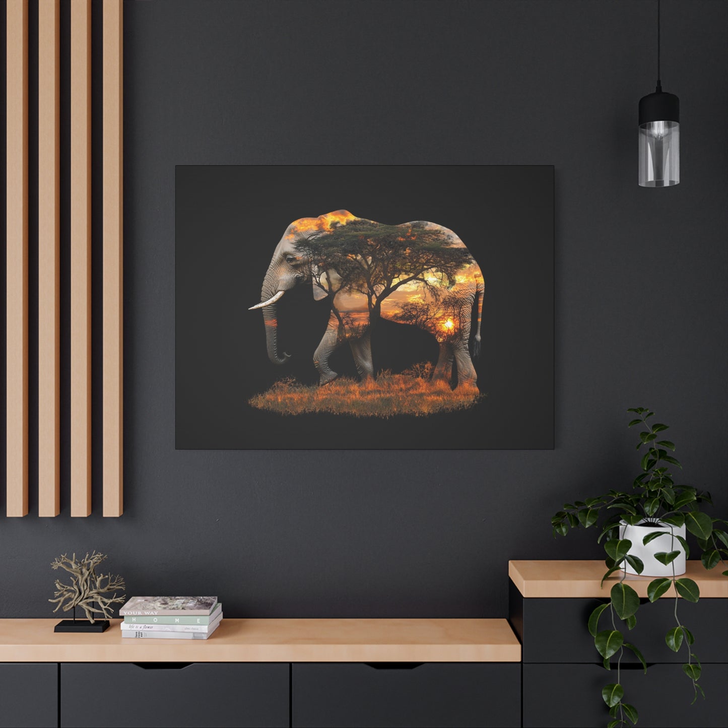 Elephant Tree Matte Canvas Art, Nature Wall Decor, Wildlife Home Decoration, Gift for Animal Lovers, Boho Living Room Accent
