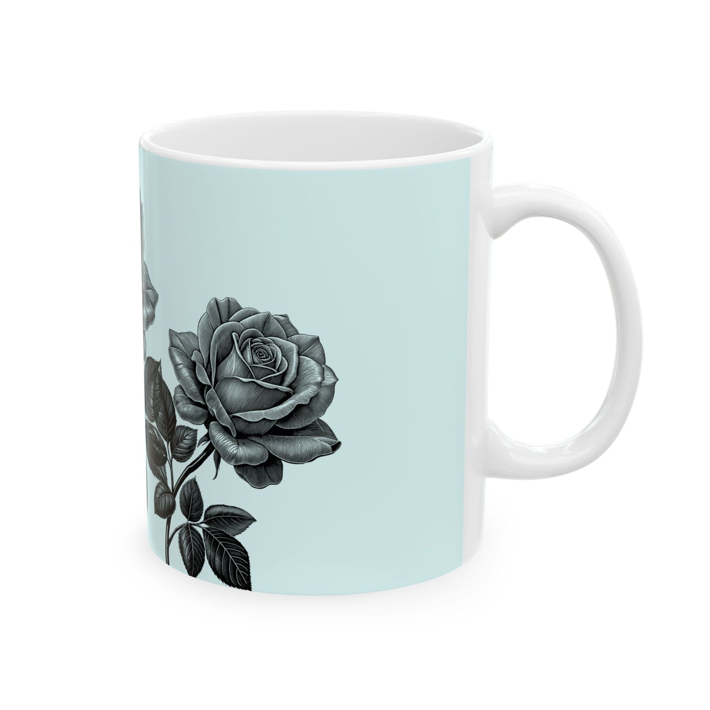 Elegant Floral Ceramic Mug - Black and White Rose Design, Coffee Cup, Gift for Her, Home Decor, Tea Lover's Perfect Mug