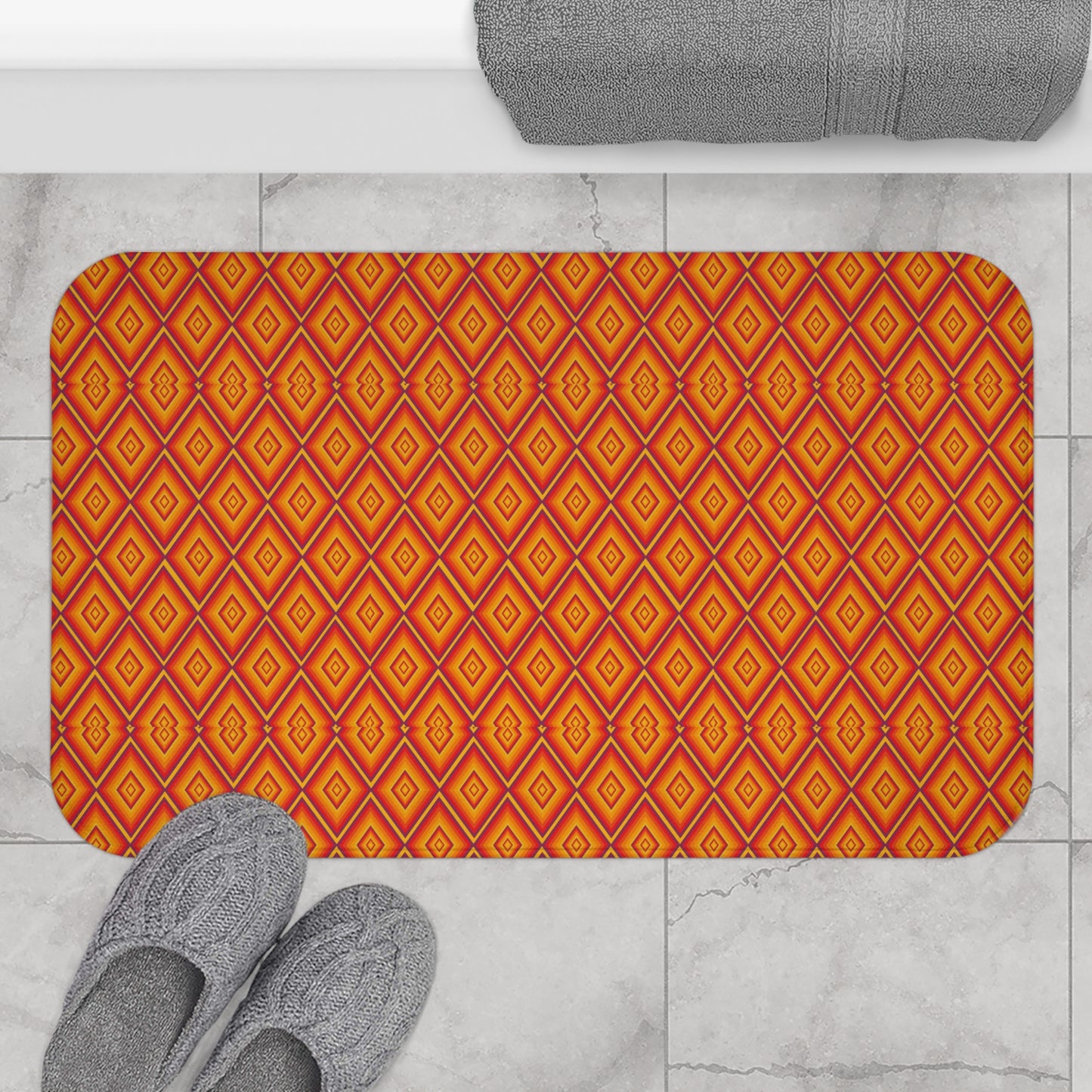 Vibrant Geometric Pattern Bath Mat | Bohemian Bathroom Decor, Non-Slip Mat, Easy-Clean Pad, Summer Vibes, Gift for Home
