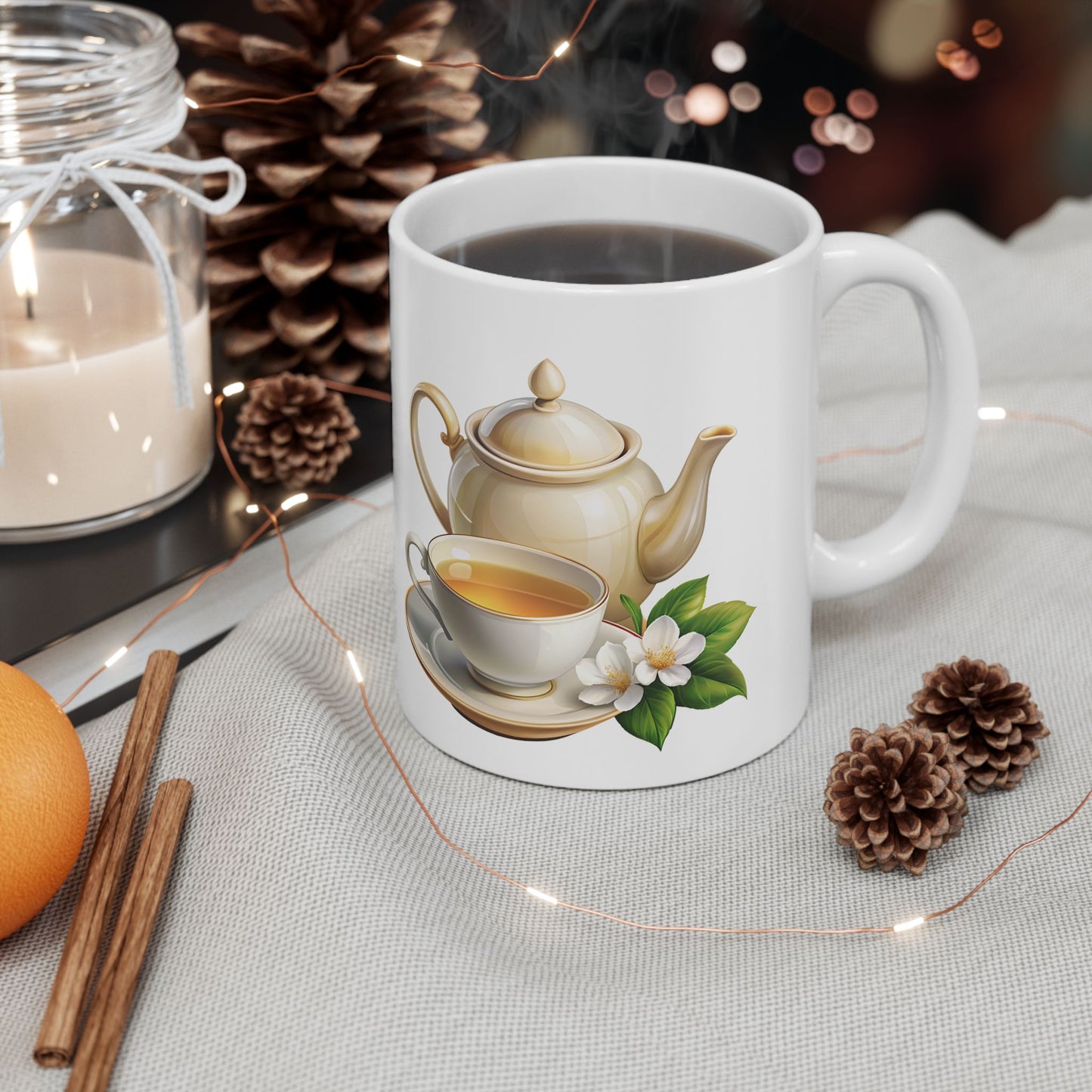 Elegant Tea-Themed Ceramic Mug, Perfect Gift for Tea Lovers, Home Decor, Mother's Day, Gift for Her, Cozy Mornings, Kitchenware