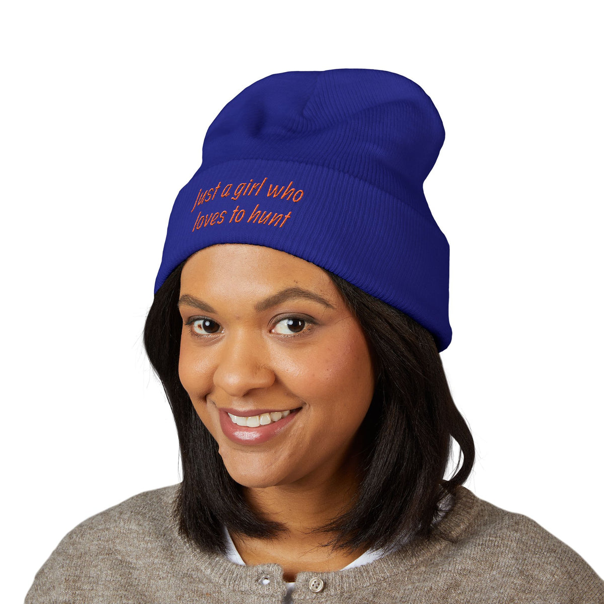 Hunting Enthusiast Beanie - "Just a Girl Who Loves to Hunt" Embroidered Cuffed Beanie