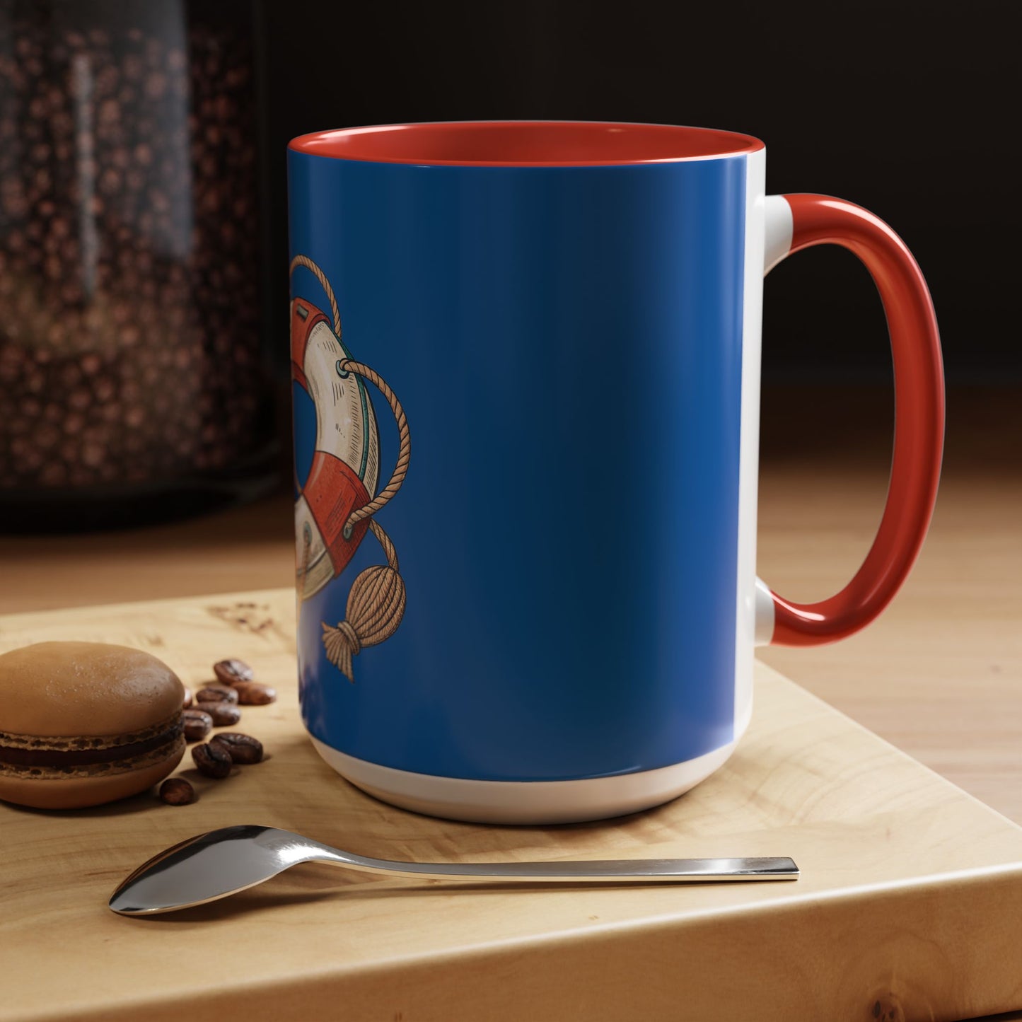 Lifesaver Accent Coffee Mug - Nautical Gift, Beach Decor, Sailor's Coffee Cup, Ocean Lover Mug, Summer Vibes