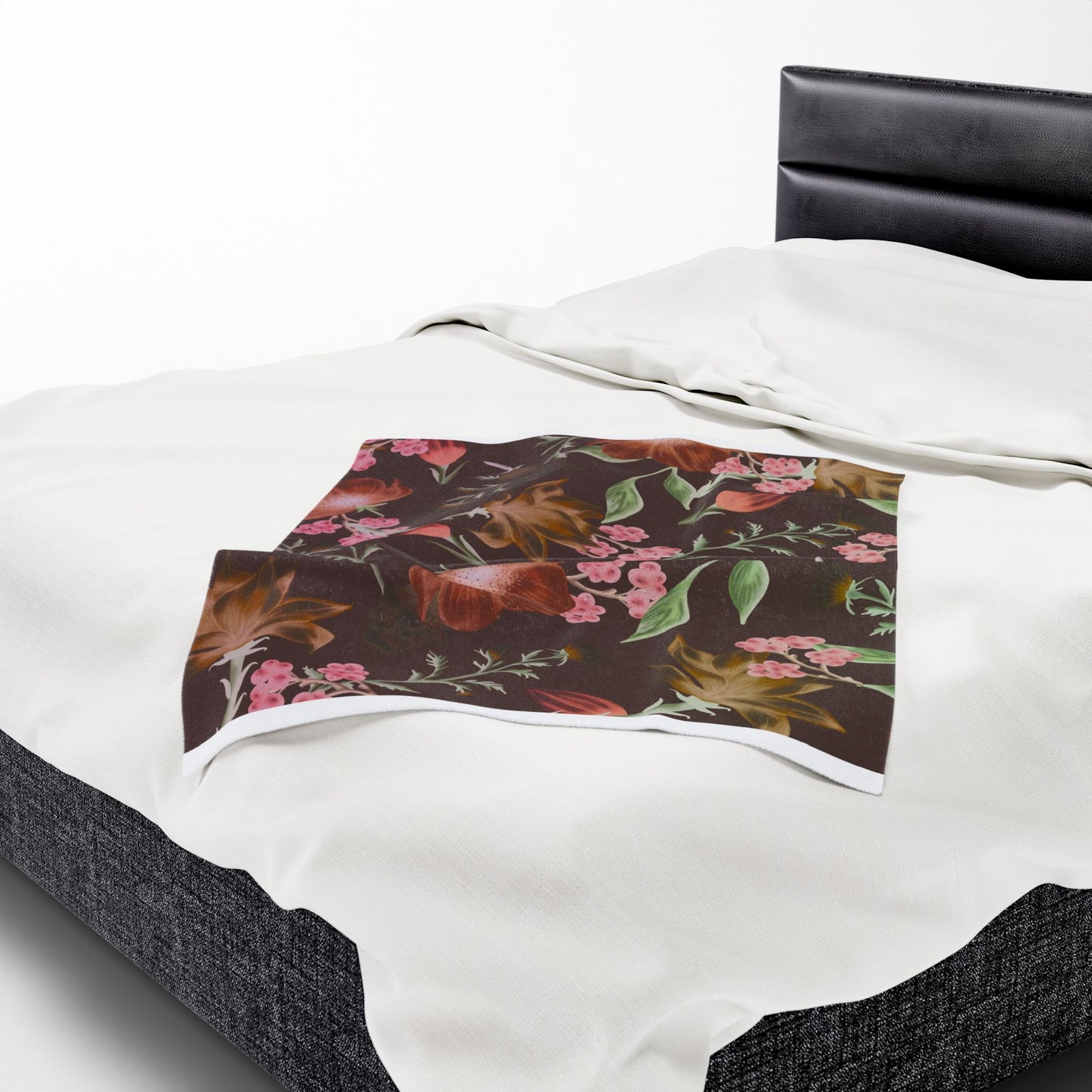Floral Skull Velveteen Blanket, Cozy Throw, Living Room Decor, Gift for Her, Soft Bedding, Boho Home Accent