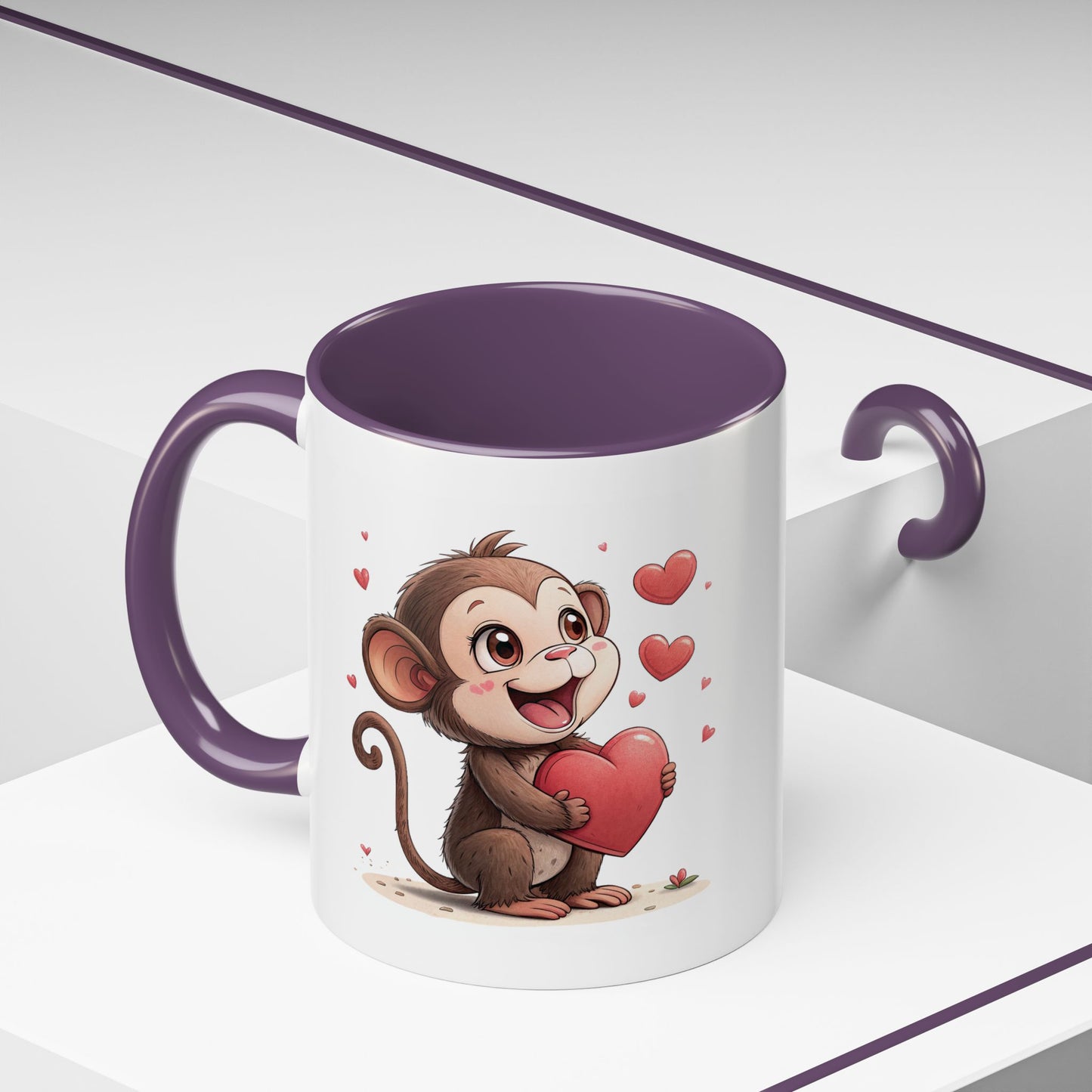 Cute Monkey Love Coffee Mug, Valentine's Gift, Animal Lover's Mug, Heartfelt Coffee Cup, Fun Kitchen Decor