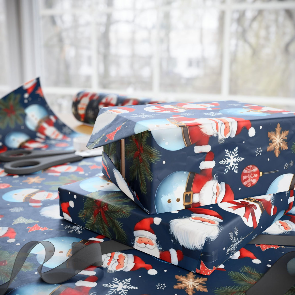 Christmas Snowman & Santa Wrapping Paper Roll — Festive Holiday Gift Wrap