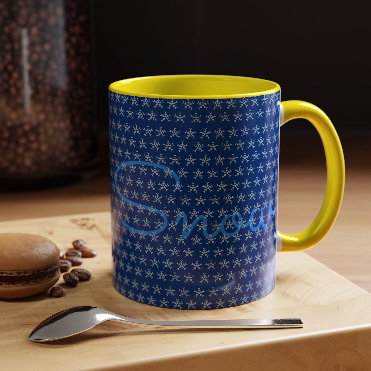 Snowy Night Accent Coffee Mug - Cozy Winter Drinkware, Seasonal Gifts, Holiday Décor, Comfortable Sipping, Blue Design