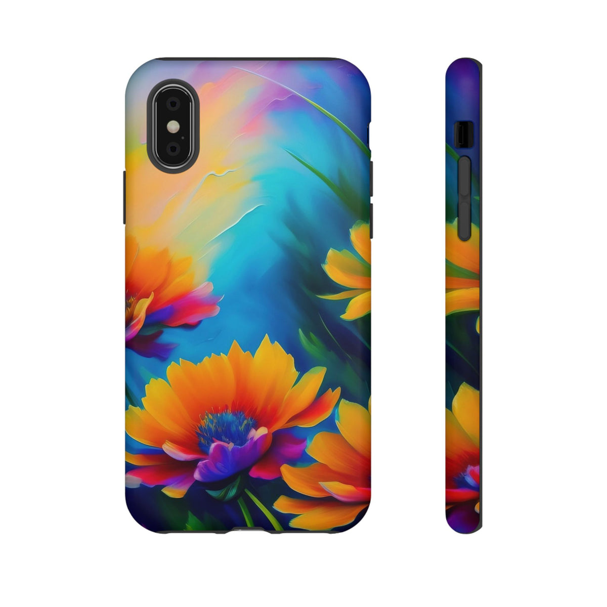 Floral Burst Tough Phone Case — Vibrant Watercolor Flowers Protective Cover