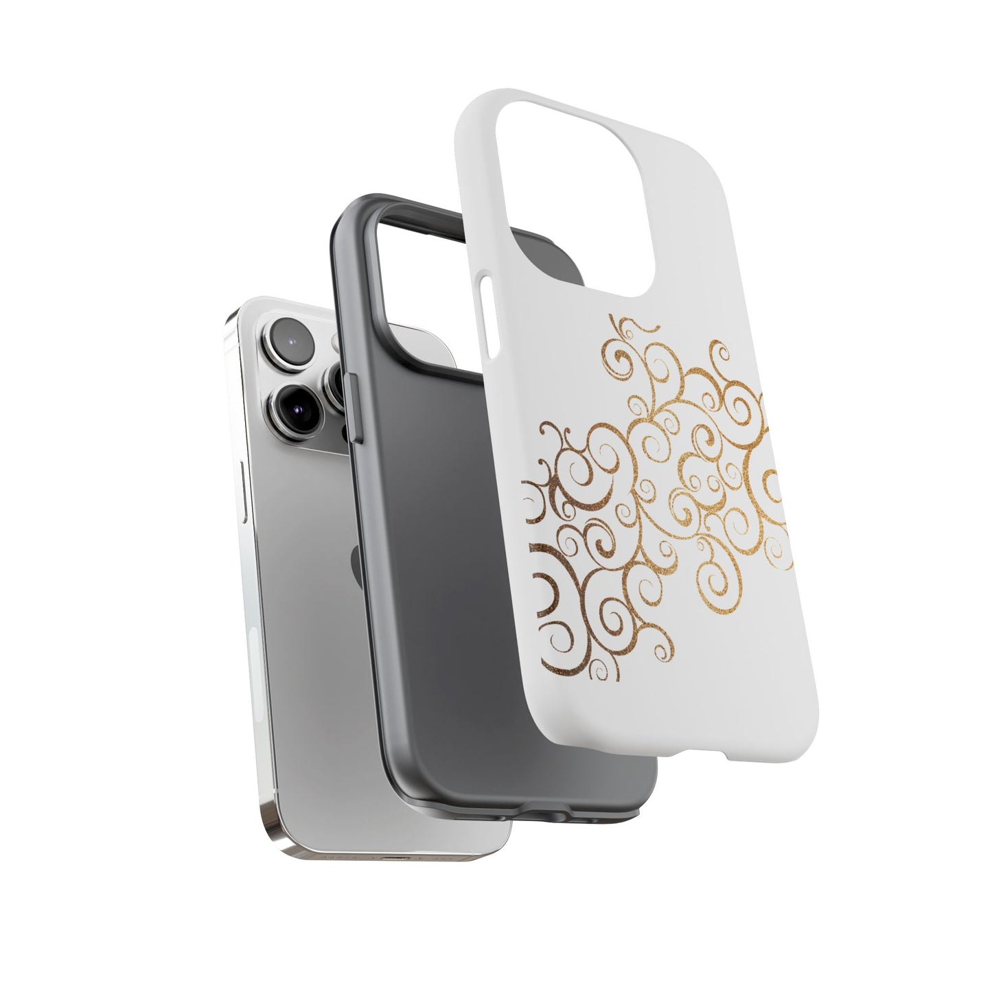 Elegant Floral Phone Case, Tough Cases, Gold Swirls, Stylish Protection, Trendy Gift, Chic Accessory