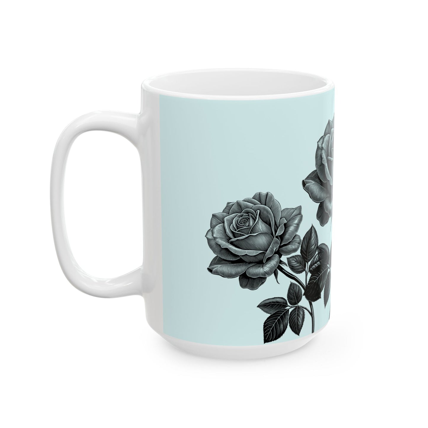 Elegant Floral Ceramic Mug - Black and White Rose Design, Coffee Cup, Gift for Her, Home Decor, Tea Lover's Perfect Mug