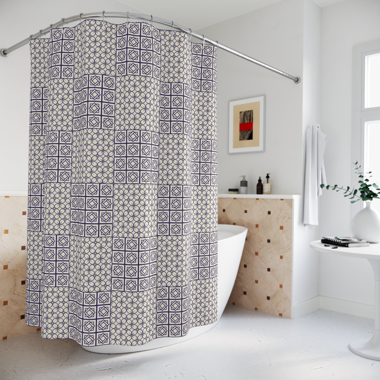 Elegant Geometric Shower Curtain, Bathroom Decor, Modern Home Accessory, Stylish Gift, Bohemian Vibe, Home Improvement