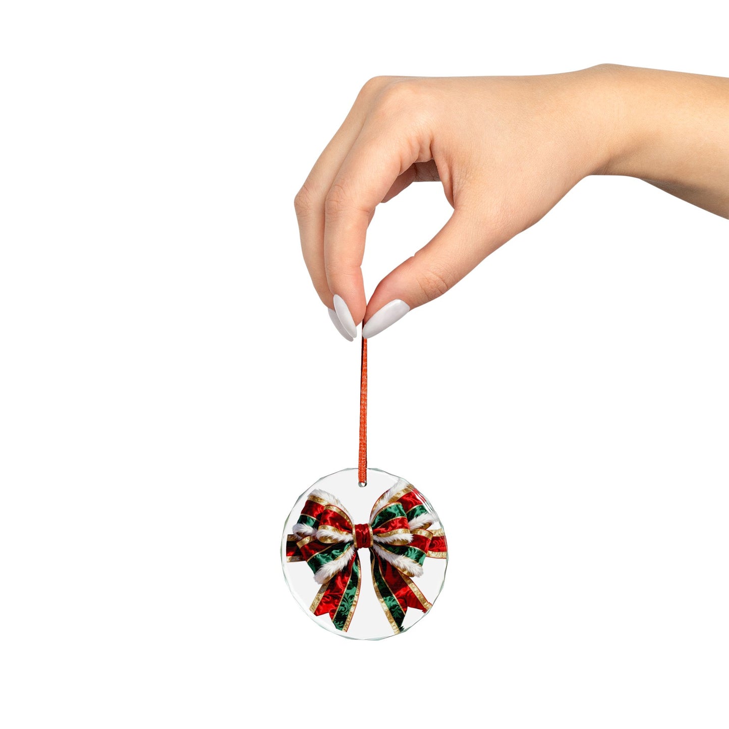 Crystal Heart Ornament — Festive Red & Green Holiday Bow