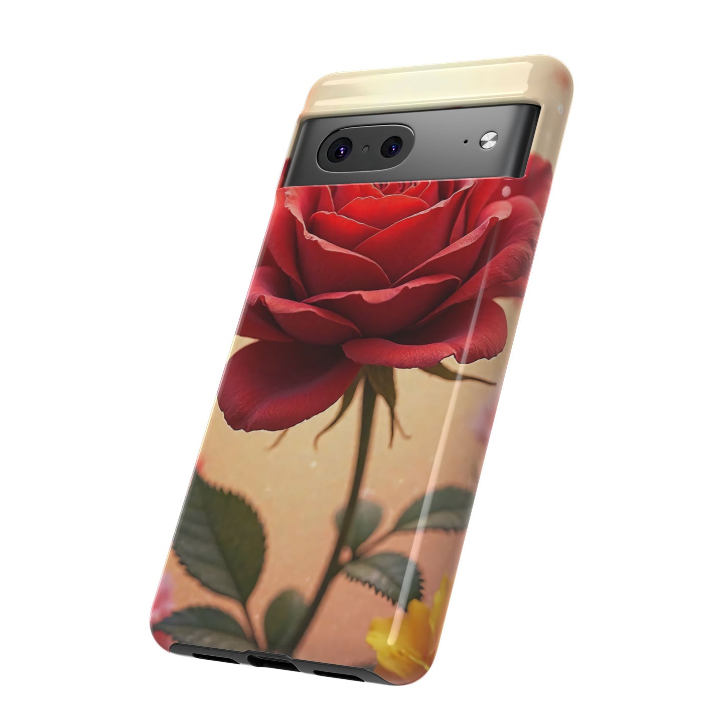 Floral Phone Case with Red Rose Design, Tough Phone Cover, Flower Print, Gift for Her, Stylish Accessory, Floral Aesthetic