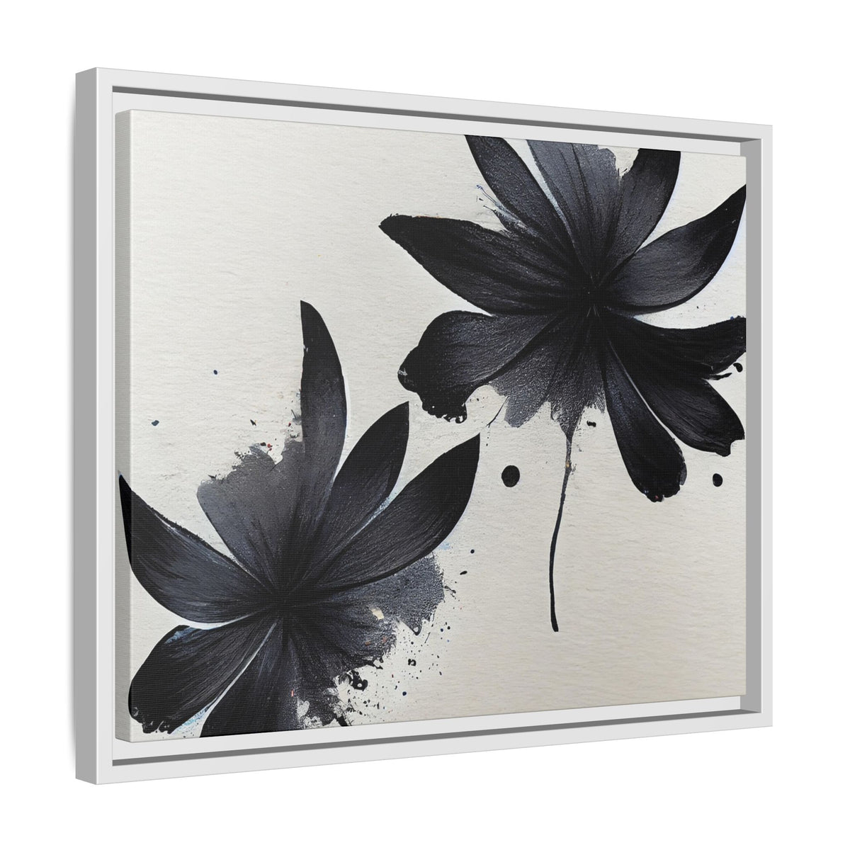 Framed Black Floral Matte Canvas Wall Art — Monochrome Botanical Print