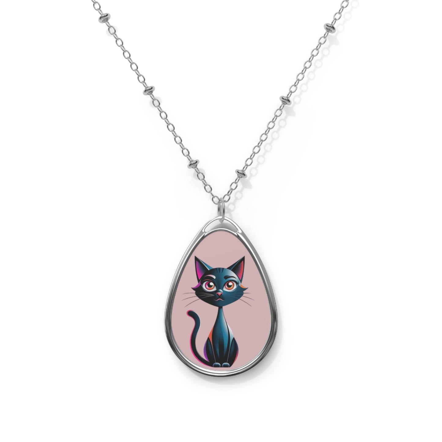 Cute Cat Oval Necklace, Handmade Cat Jewelry, Pet Lover Gift, Unique Cat Lover Pendant, Animal Theme Necklace