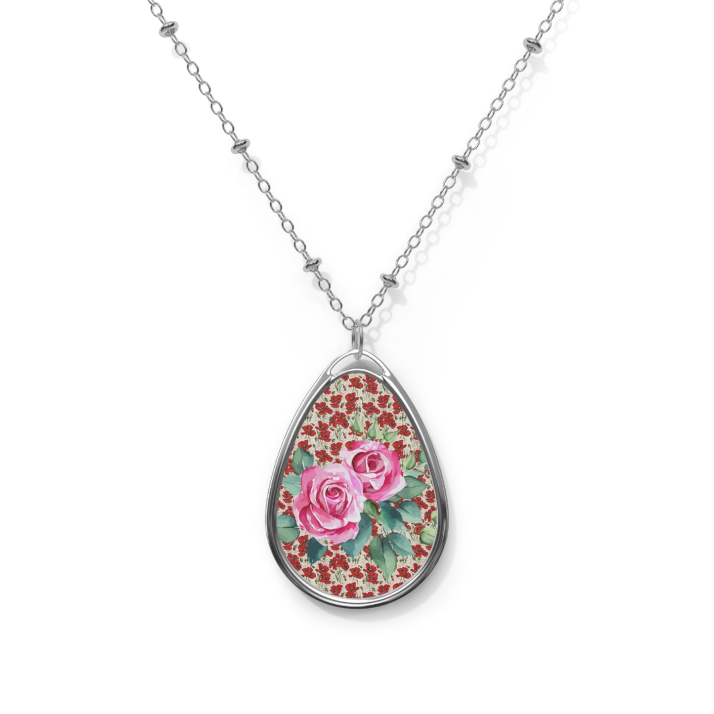 Romantic Floral Oval Necklace, Elegant Jewelry Gift, Vintage-Inspired Pendant, Mother's Day Accessory, Bridal Jewelry