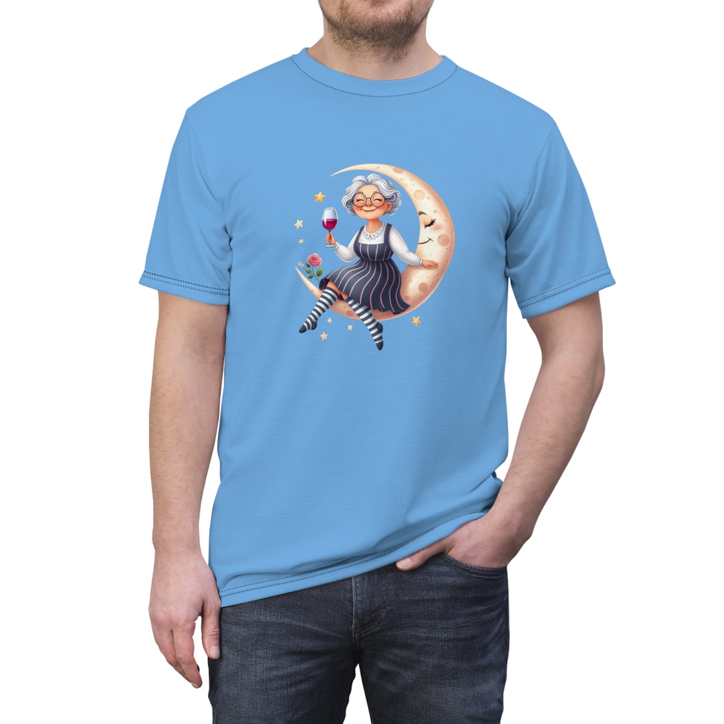 Whimsical Moonlight Tee: Fun Unisex Cut & Sew Shirt, Perfect for Relaxation, Gift for Friends, Cozy Nights, Festival Wear