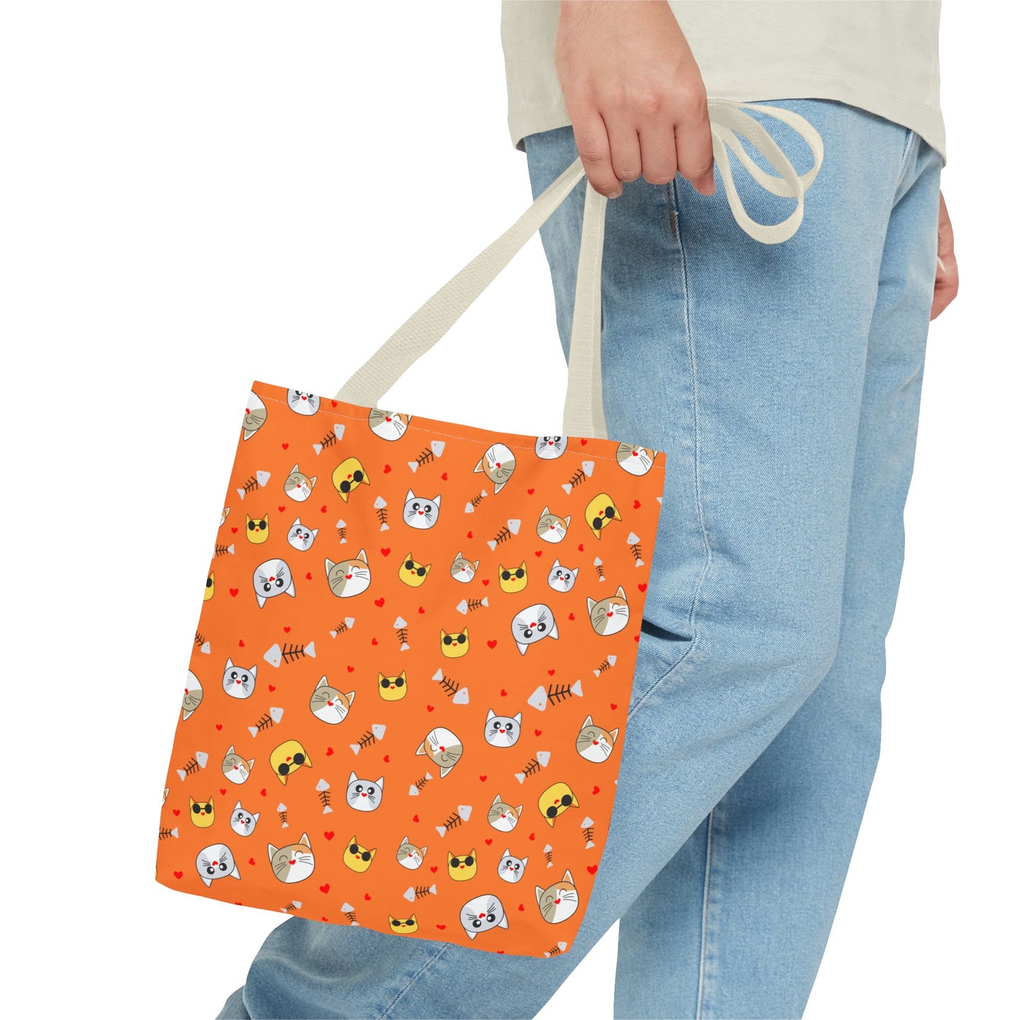 Cute Cat Pattern Tote Bag, Fun Shopping Bag, Gift for Cat Lovers, Halloween Decor, Reusable Everyday Tote